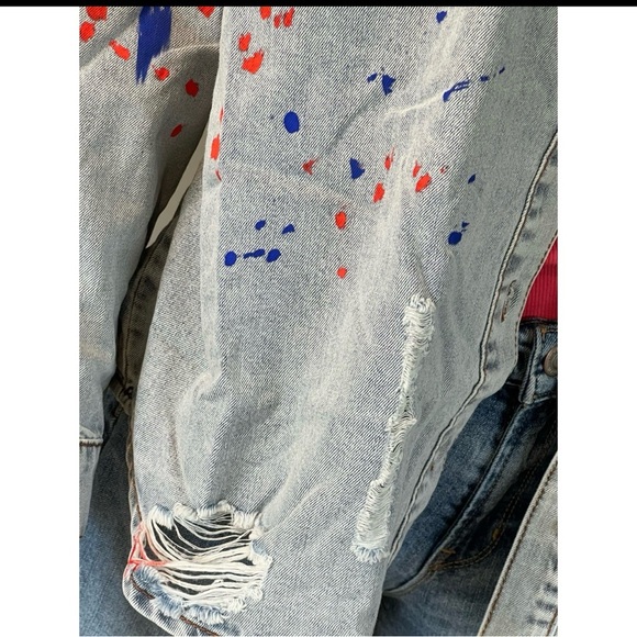EASEL distressed paint splatter denim top size S, L - Picture 4 of 8